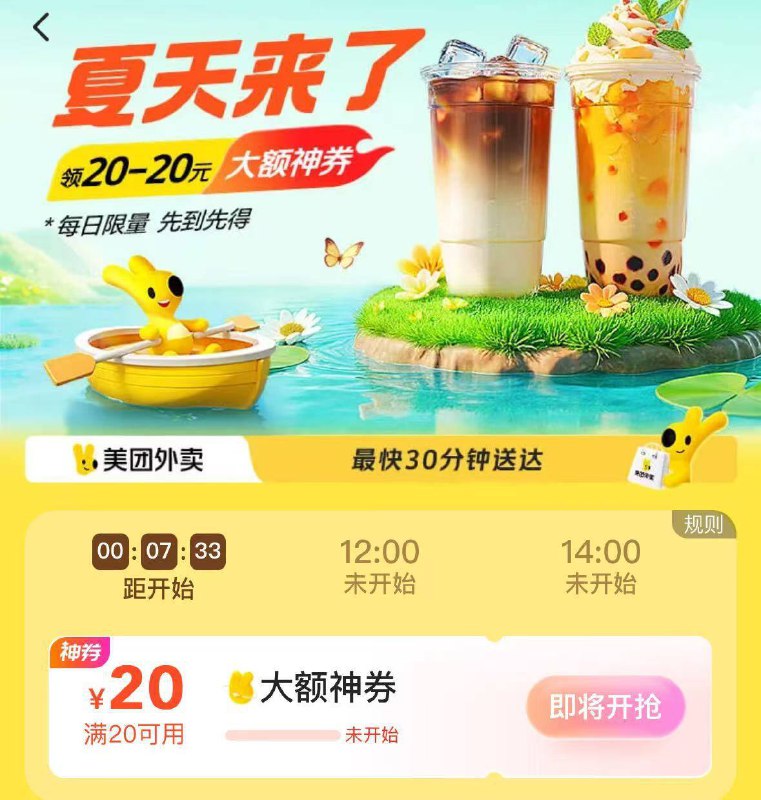 10点/12点/14点美团搜：夏天来了抢20-20的大额神券