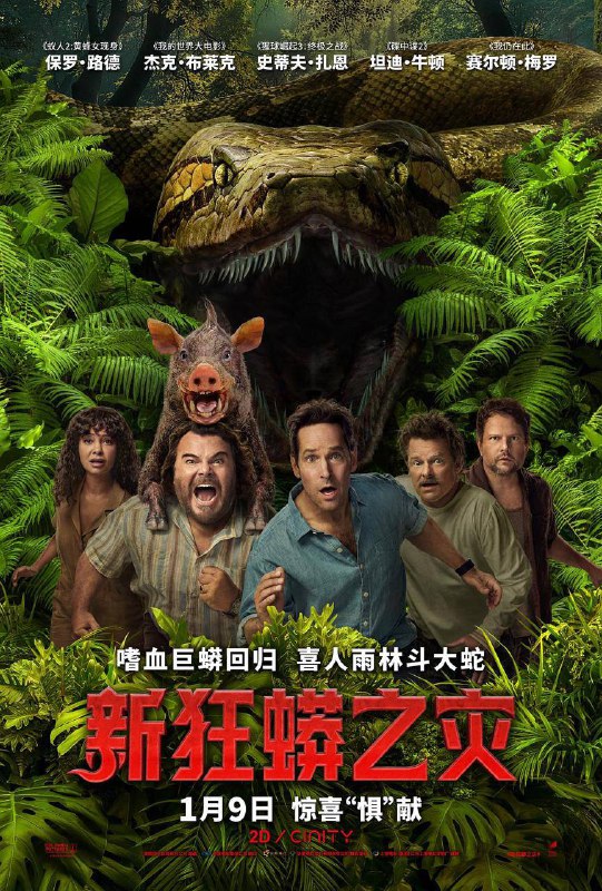 新狂蟒之灾 Anaconda‎ (2025)  内封中字1描述： 为了翻拍影史经典《狂蟒之灾》，格里夫（保罗·路德 饰）和道格（杰克·布莱克 饰）成立史上最穷剧组！在唯一一条演员蛇因伤下线后，他们决定深入亚马逊雨林捉蛇补位，却意外遇上真巨蟒，原本滑稽混乱的片场瞬间沦为致命险境